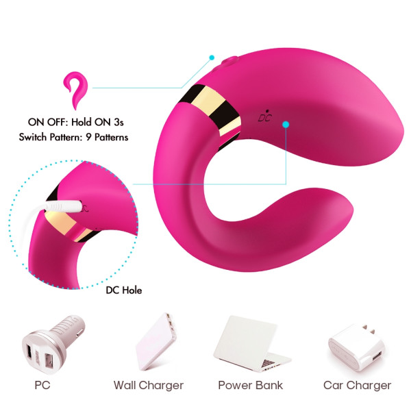 Вибромассажер для пар Boss Series с пультом ДУ - Couple Vibrator Pink USB 9 Function