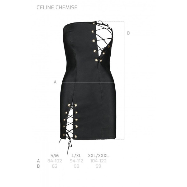 Мини-платье из экокожи CELINE CHEMISE black XXL/XXXL - Passion: шнуровка, трусики в комплекте