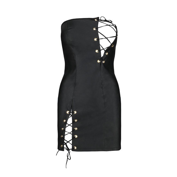 Мини-платье из экокожи CELINE CHEMISE black XXL/XXXL - Passion: шнуровка, трусики в комплекте