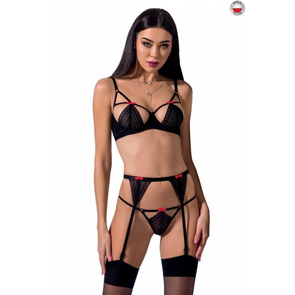 Комплект белья PERDITA SET black L/XL: стрэпы: лиф, стринги и пояс для чулок