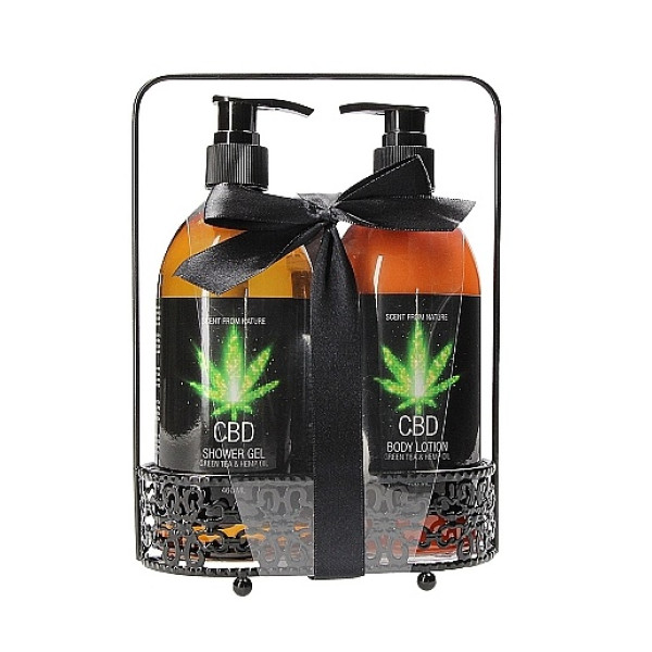 Набор для ванны и душа CBD Luxe Care set - GREEN TEA & HEMP OIL, 2 предмета
