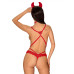 Эротический костюм чертика из стреп Obsessive Evilia teddy red S/M, боди, чокер, накладки на соски, 