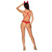 Эротический костюм чертика из стреп Obsessive Evilia teddy red S/M, боди, чокер, накладки на соски, 
