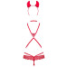 Эротический костюм чертика из стреп Obsessive Evilia teddy red S/M, боди, чокер, накладки на соски, 