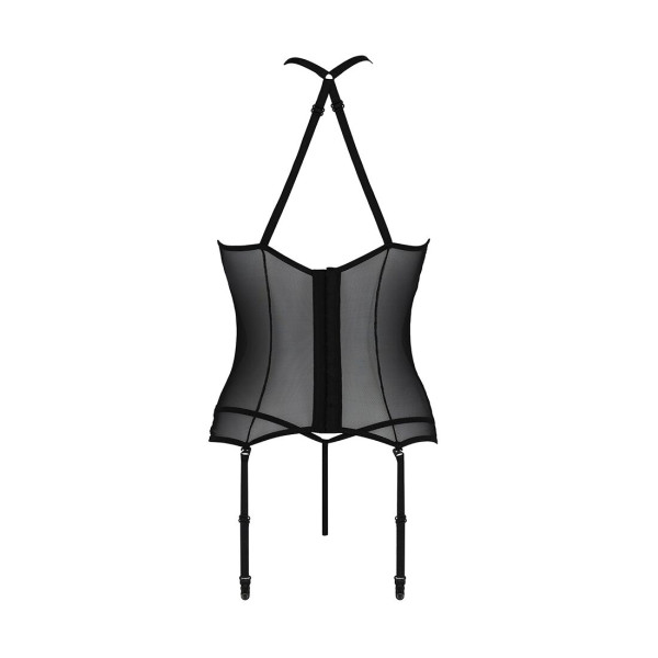 Корсет с пажами Passion SATARA CORSET XXL/XXXL black, стринги, кружево, застежки спереди и сзади