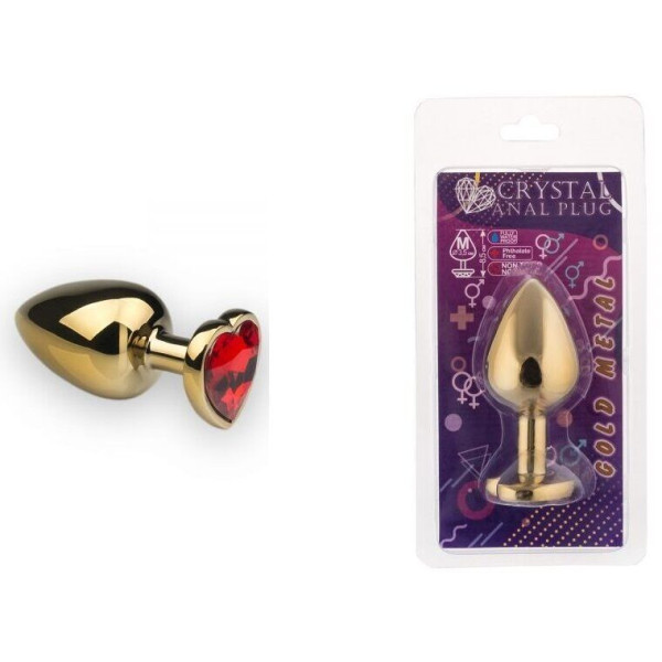Анальная пробка, Gold Heart Ruby, M