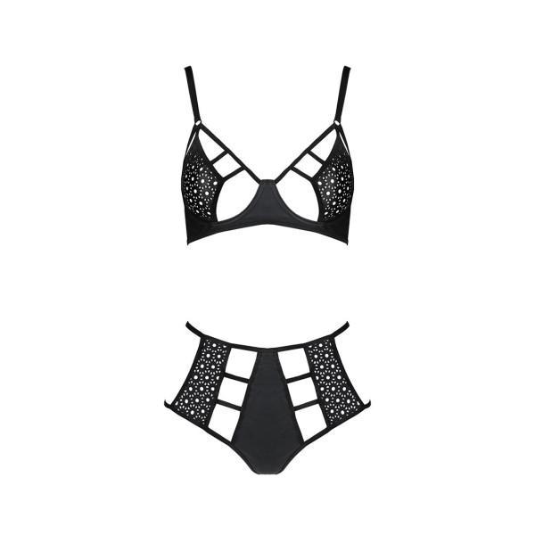 Комплект белья Passion TASMINA SET XXL/XXXL black, лиф, высокие трусики с корсетом сзади