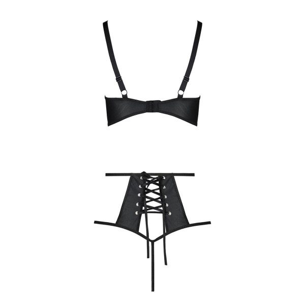 Комплект белья Passion TASMINA SET XXL/XXXL black, лиф, высокие трусики с корсетом сзади