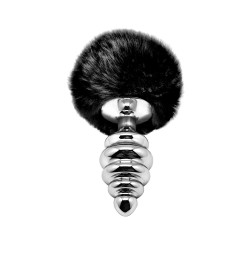 Металлическая анальная пробка Кроличий хвостик Alive Fluffy Twist Plug L Black, диаметр 3,8 см