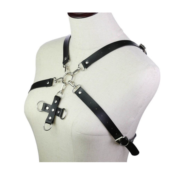 Портупея из искусственной кожи с фиксатором Womens PU Leather Chest Harness Caged Bra PINK