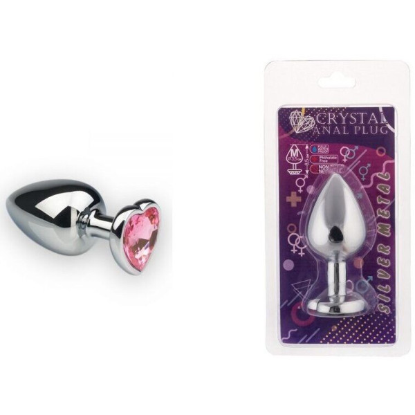 Анальная пробка, Silver Heart Pink Topaz, M