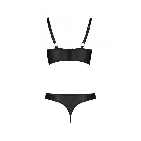 Комплект из эко-кожи Passion Malwia Bikini black: с люверсами и ремешками, бра и трусики, размер XXL/XXXL