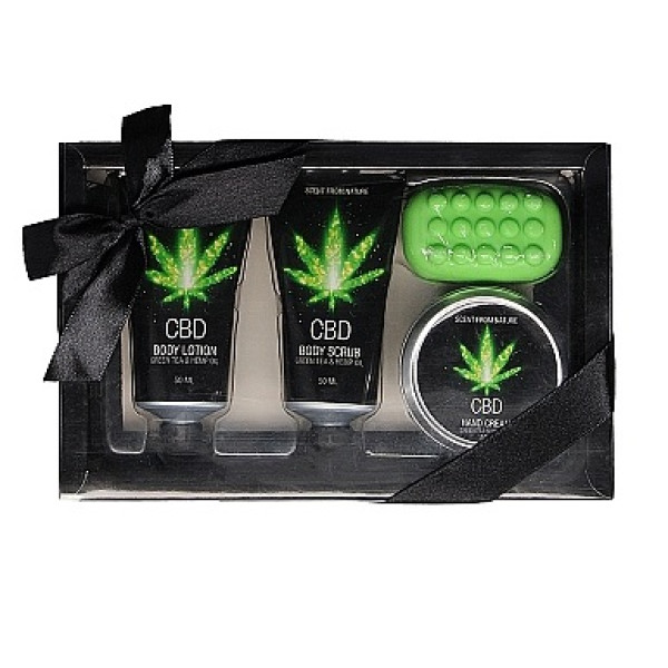 Набор после ванны и душа CBD Gift set - GREEN TEA & HEMP OIL, 4 предмета