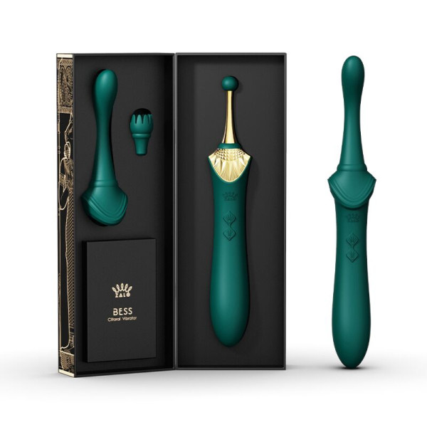Вагинально-клиторальный вибратор Zalo - Bess Turquoise Green, многофункциональный с насадками