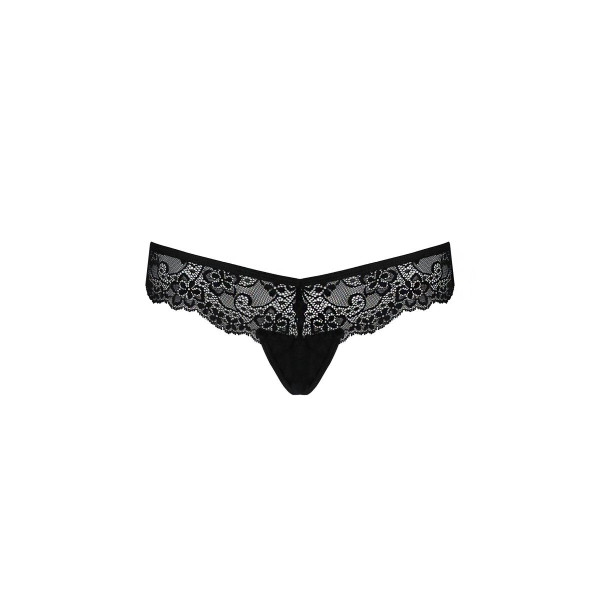 Кружевные трусики-танга с атласным бантиком Naja Thong black - Passion, размер S/M