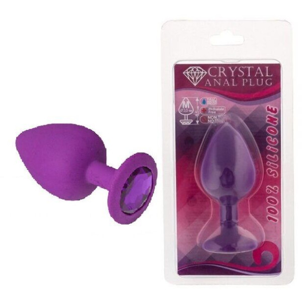 Силиконовая анальная пробка с кристаллом Purple Silicone Amethyst, размер M