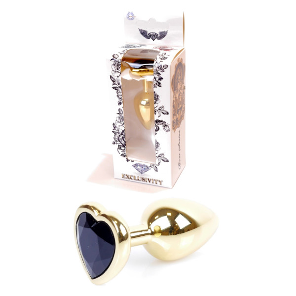 Анальная пробка Boss Series - Jewellery Gold Heart PLUG Black S
