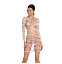 Бодистокинг-платье с глубоким воротом Passion BS093 white, длинные рукава