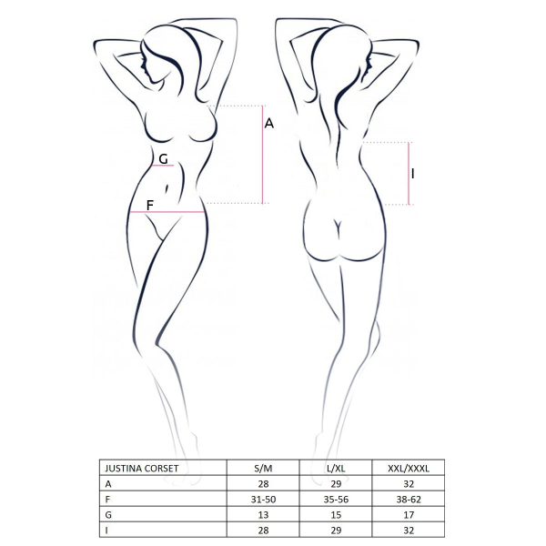 Корсет с открытой грудью JUSTINA CORSET black XXL/XXXL - трусики, шнуровка
