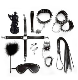 Набор Art of Sex - Spikes BDSM Set Leather, 10 предметов, натуральная кожа, Черный