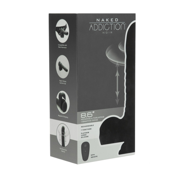 Фаллоимитатор Naked Addiction – Silicone Rotating & Thrusting Vibrating Dildo with Remote Black, 21.8 см