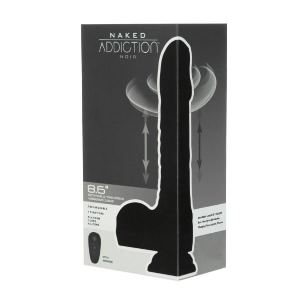 Фаллоимитатор Naked Addiction – Silicone Rotating & Thrusting Vibrating Dildo with Remote Black, 21.8 см