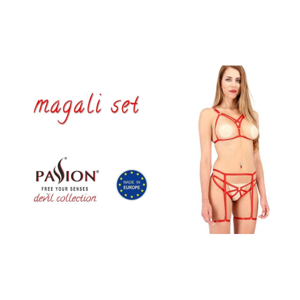 Комплект белья MAGALI SET OpenBra red XXL/XXXL: стрэпы: лиф, трусики и пояс