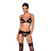 Комплект из эко-кожи Passion Miley Set black: трусики, бюстгальтер, пояс для чулок, размер XXL/XXXL