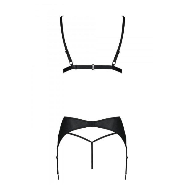 Комплект из эко-кожи Passion Miley Set black: трусики, бюстгальтер, пояс для чулок, размер XXL/XXXL