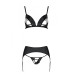 Комплект из эко-кожи Passion Miley Set black: трусики, бюстгальтер, пояс для чулок, размер XXL/XXXL