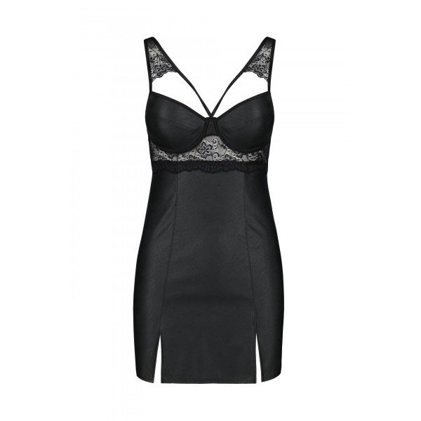 Бэби-долл из эко-кожи и кружева Loona Chemise black - Passion, размер XXL/XXXL
