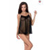 Сорочка прозрачная беби долл MELANIA CHEMISE black L/XL - трусики, на тонких бретелях