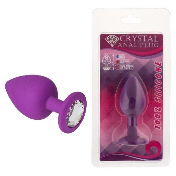 Силиконовая анальная пробка с кристаллом Purple Silicone Diamond, размер S