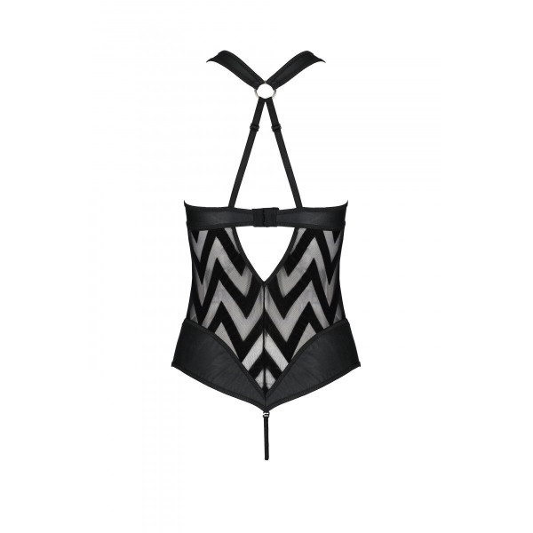 Сетчатый боди с халтером и ритмичным рисунком Hima Body black - Passion, размер L/XL