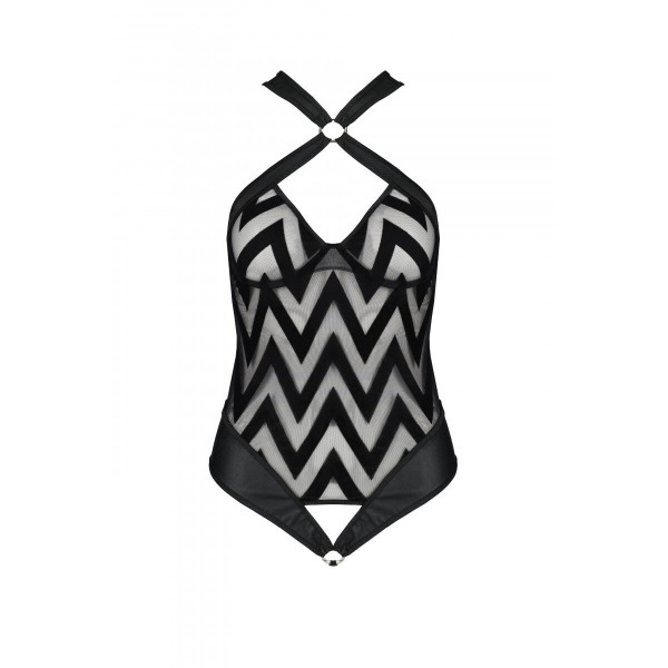 Сетчатый боди с халтером и ритмичным рисунком Hima Body black - Passion, размер L/XL