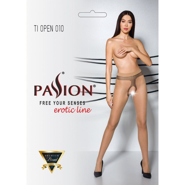 Телесные колготки с открытым доступом Passion TIOPEN 010 beige (20 den), контрастная линия, размер 5