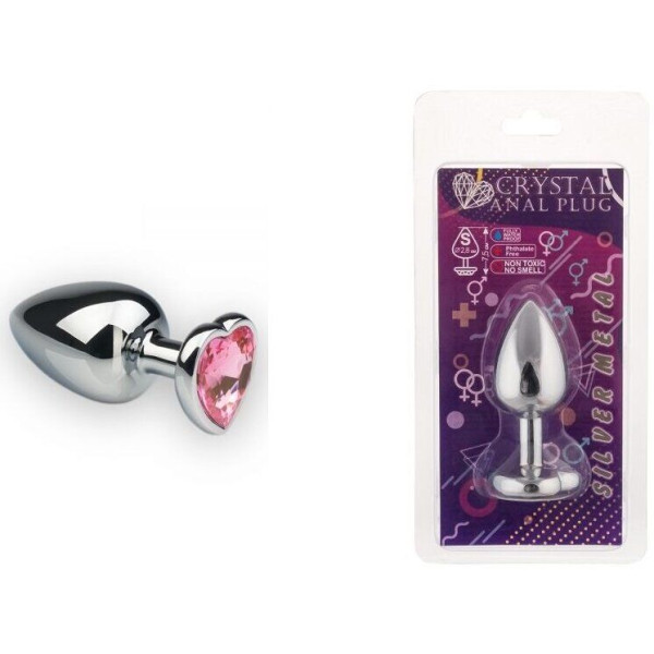 Анальная пробка, Silver Heart Pink Topaz, S