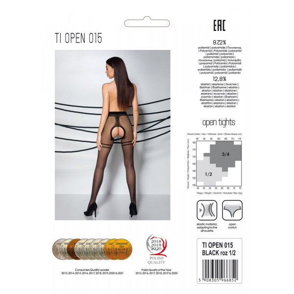 Колготки с открытым доступом Passion TIOPEN 015 black 3/4 (20 den), контрастная двойная резинка  