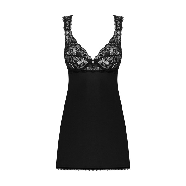 Сорочка бэби-долл с кружевом на груди Obsessive Donna Dream babydoll XL/2XL Black, стринги