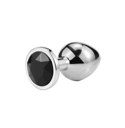 Металлическая анальная пробка, Silver Black Diamond, размер S