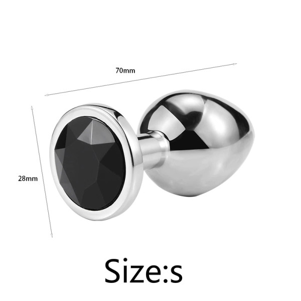 Металлическая анальная пробка, Silver Black Diamond, размер S