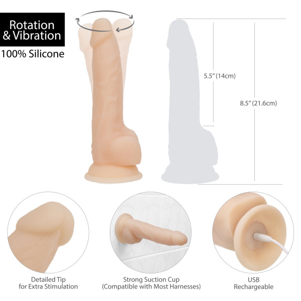 Фаллоимитатор с вибрацией и ротацией Naked ADDICTION James 8 inch Rotating & Vibrating Dong, пульт ДУ