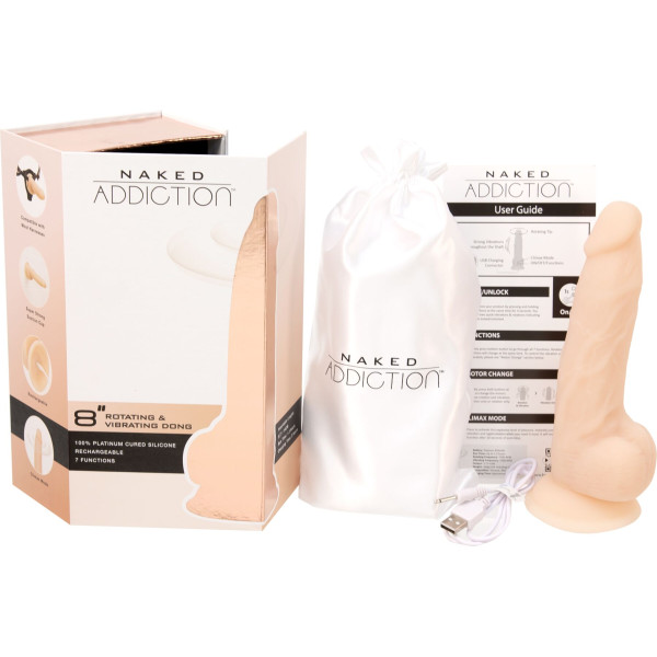Фаллоимитатор с вибрацией и ротацией Naked ADDICTION James 8 inch Rotating & Vibrating Dong, пульт ДУ