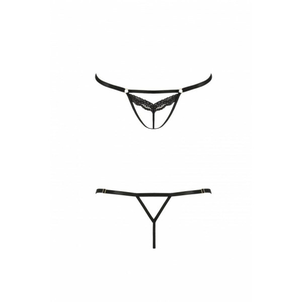 Откровенные трусики-стрепы с кружевом SOLON THONG black S/M