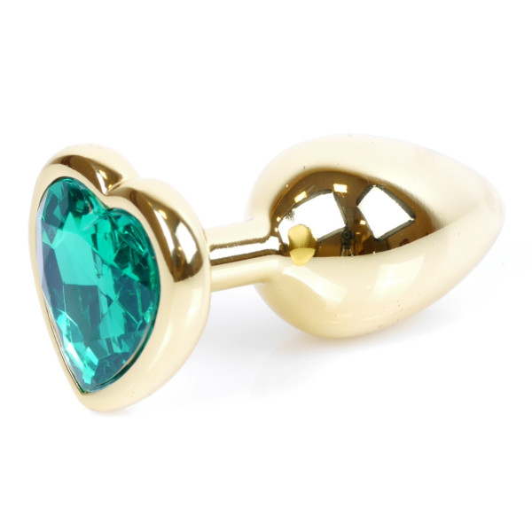 Анальная пробка Boss Series - Jewellery Gold Heart PLUG Green S