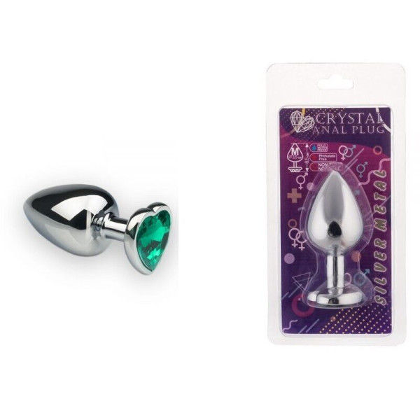 Анальная пробка, Silver Heart Emerald, M