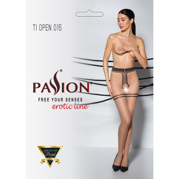 Телесные колготки с открытым доступом Passion TIOPEN 015 beige 1/2 (20 den), двойная резинка