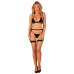 Комплект белья Obsessive Selinne 3-pcs set XL/2XL Black, бюстгальтер, стринги пояс для чулок