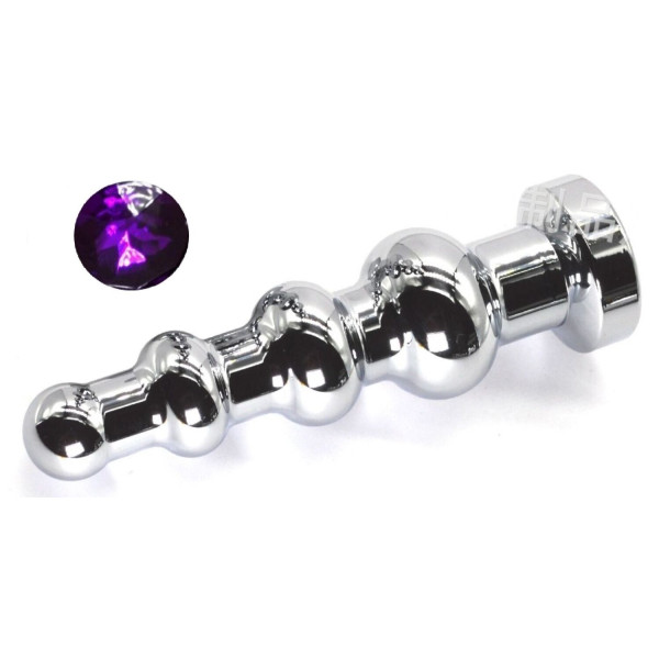 Рифленая анальная пробка с кристаллом, длина 12,9 см, диаметр 3,8 см, вес 181 г