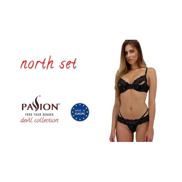 Комплект белья NORTH SET black XXL/XXXL: лиф и трусики с элементами под латекс